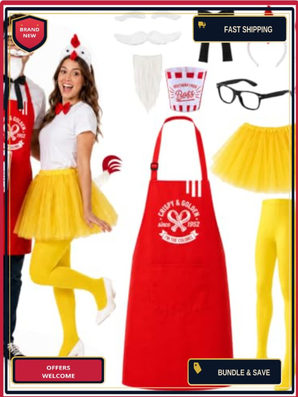 Adult Fast Food Duo Costume Accessory Set Halloween Party Cosplay
